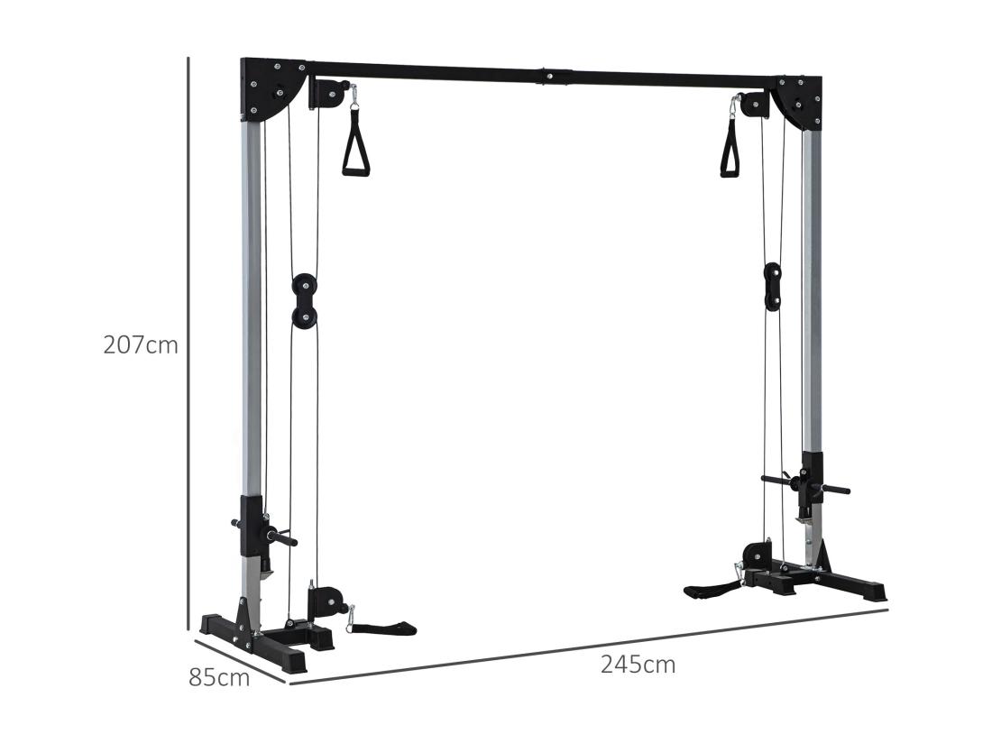Vente Unique Appareil De Musculation Double Poulie Vis à Vis Crossover - Charge Libre Avec Haltère 2 X 50 Kg - Acier Gris Noir