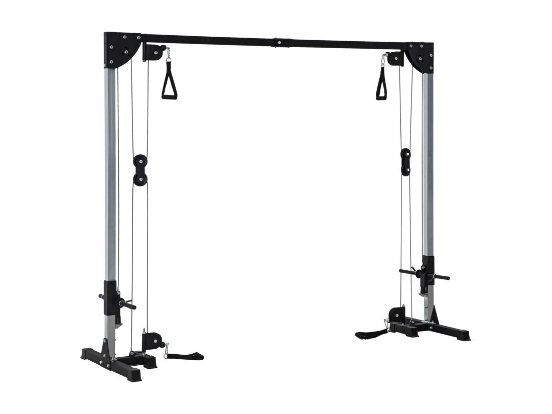 vente unique Appareil de musculation double poulie vis à vis crossover - charge libre avec haltère 2 x 50 Kg - acier gris noir