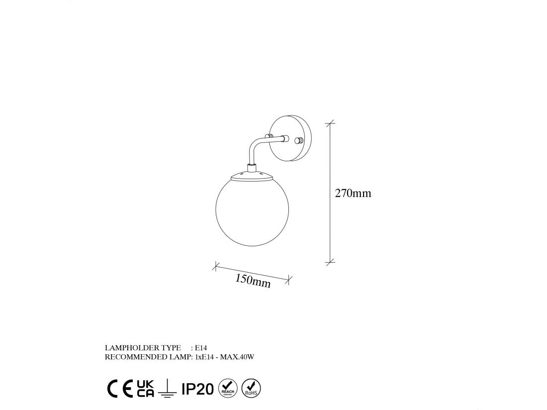 Vente Unique Applique Murale En Métal Avec Globe - D. 15 X 27 Cm - Doré - BARLATI