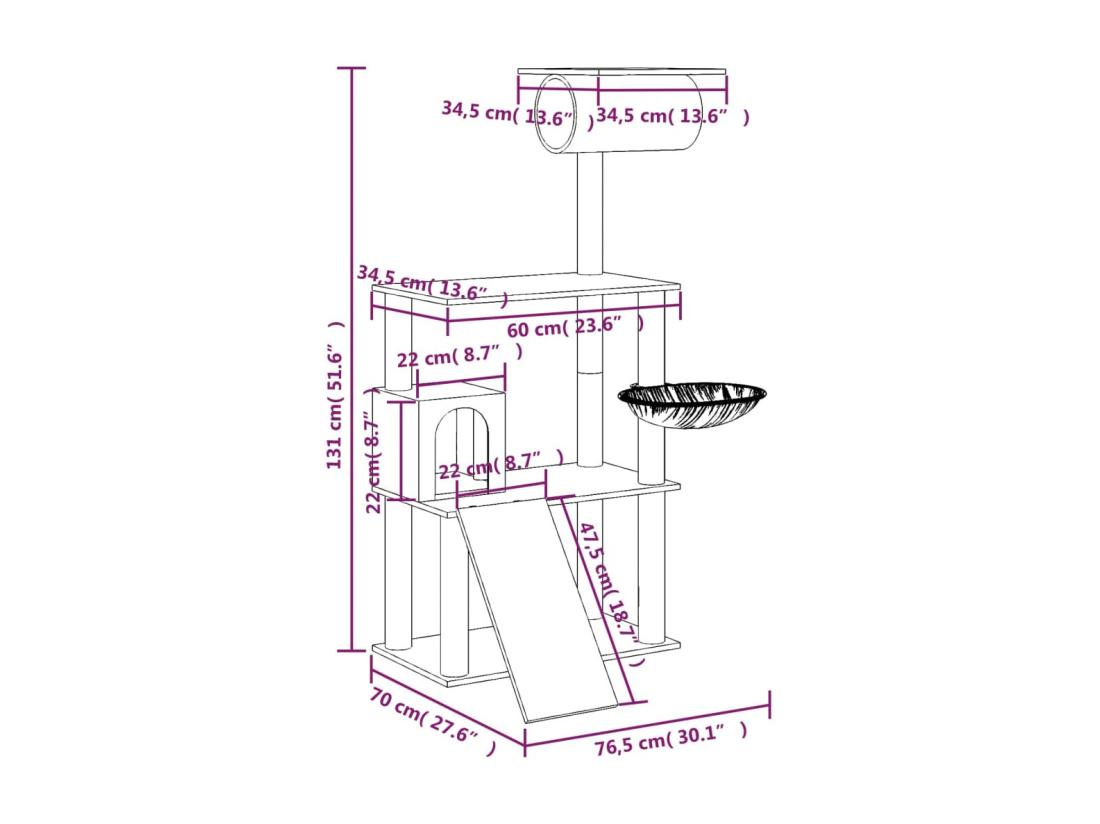 Vente Unique Arbre à Chat Avec Griffoirs En Sisal Crème 131 Cm