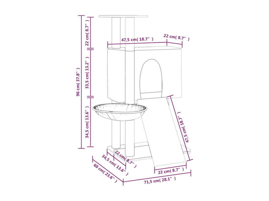 Vente Unique Arbre à Chat Avec Griffoirs En Sisal Crème 96 Cm