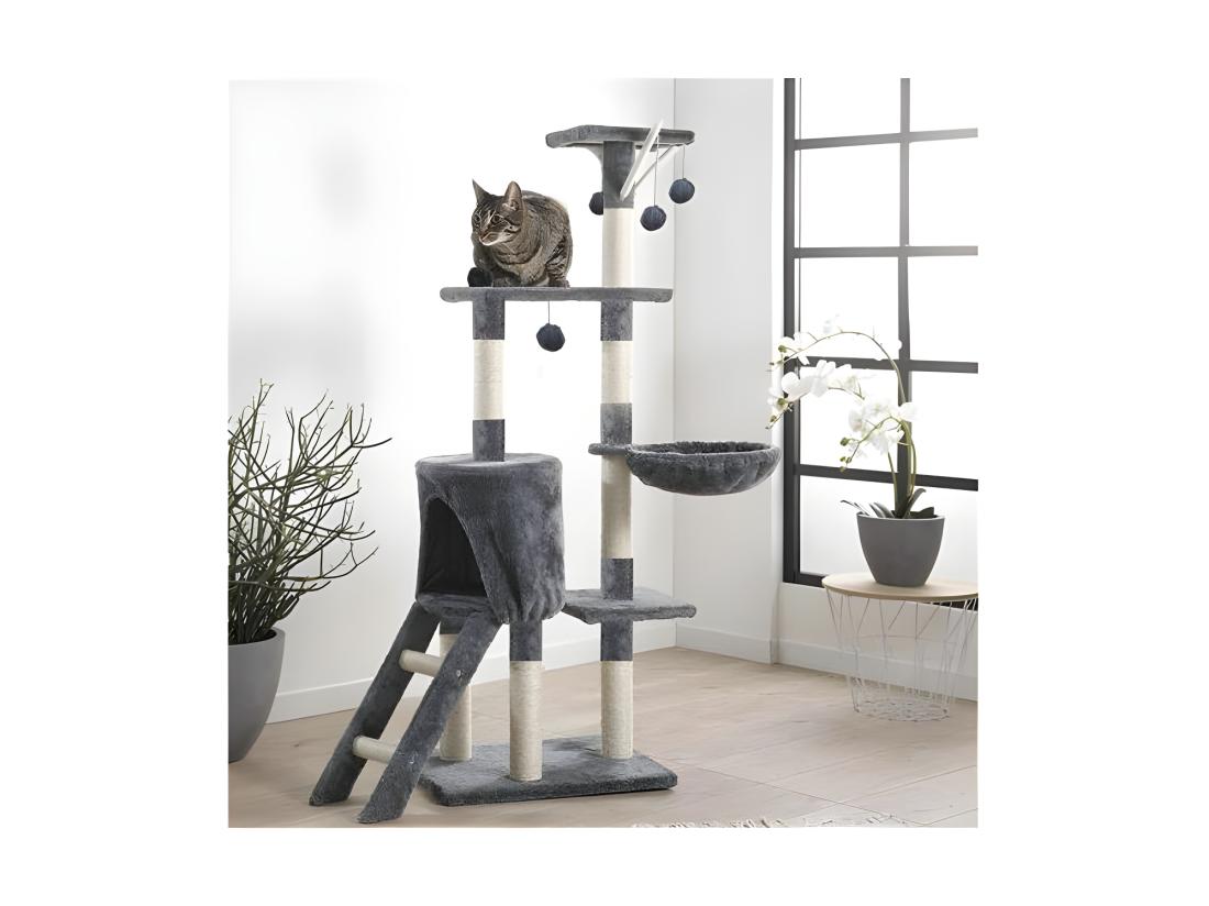 Vente Unique Arbre à Chat Avec Jouets "4 Plateformes" 138cm Gris