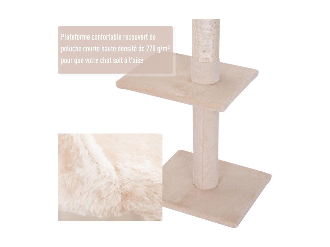 Vente Unique Arbre à Chat Poteau à Griffer L40 X L 34 X H 230-260 Cm 5 Niveaux D'activités Beige