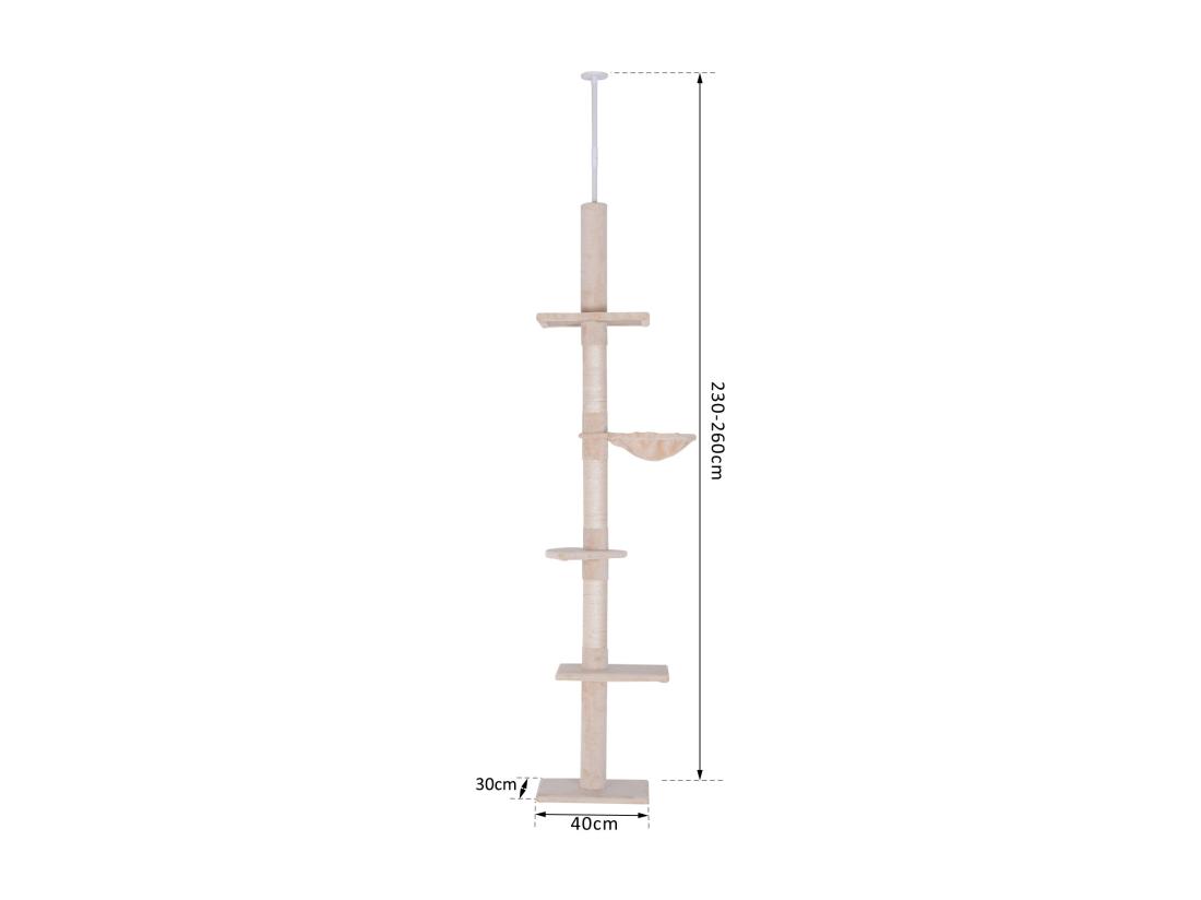 vente unique Arbre à chat poteau à griffer L40 x l 34 x H 230-260 cm 5 niveaux d'activités beige