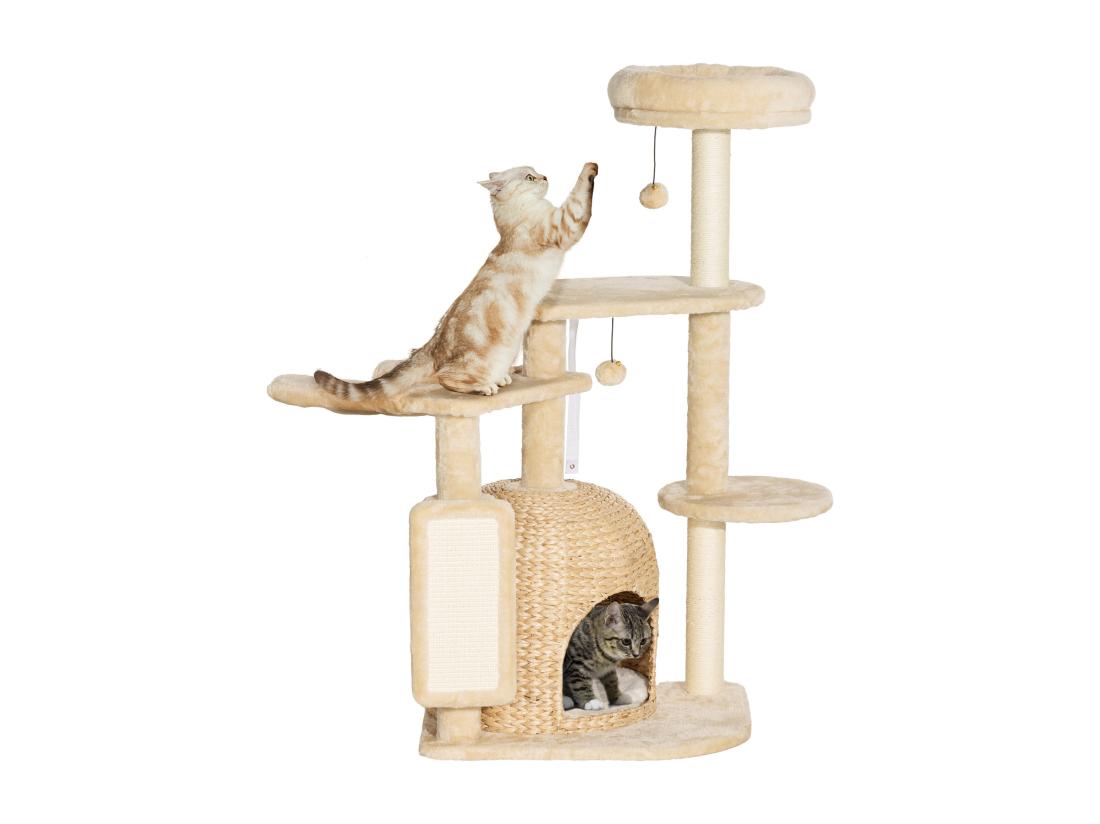 vente unique Arbre à chat style cosy chic - grande niche coussin griffoir grattoir hamac plateformes boules - beige