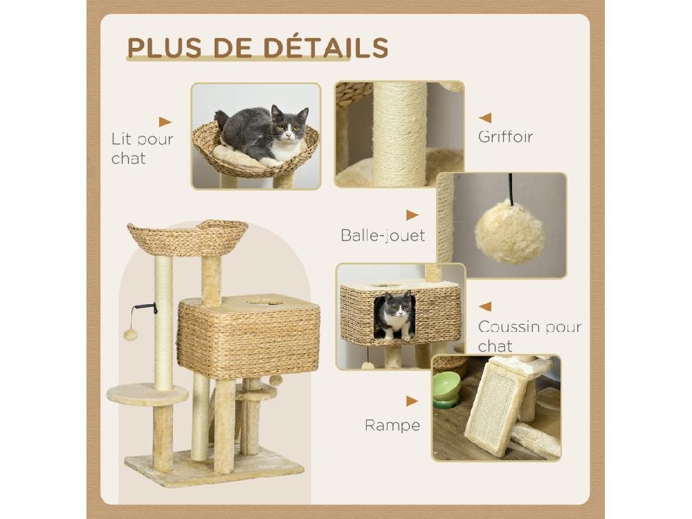 Vente Unique Arbre à Chat Style Cosy Chic Griffoirs Sisal Naturel équipement Multiple Peluche Jacinthe D'eau Beige