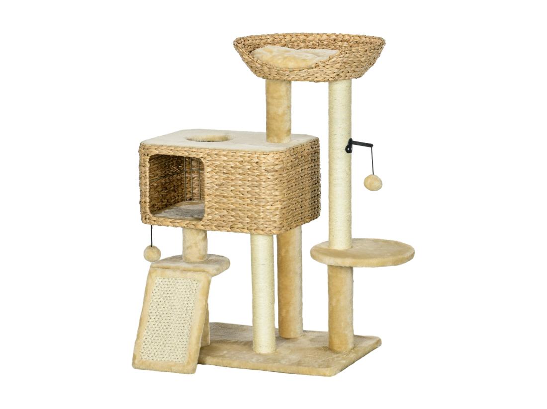 Vente Unique Arbre à Chat Style Cosy Chic Griffoirs Sisal Naturel équipement Multiple Peluche Jacinthe D'eau Beige