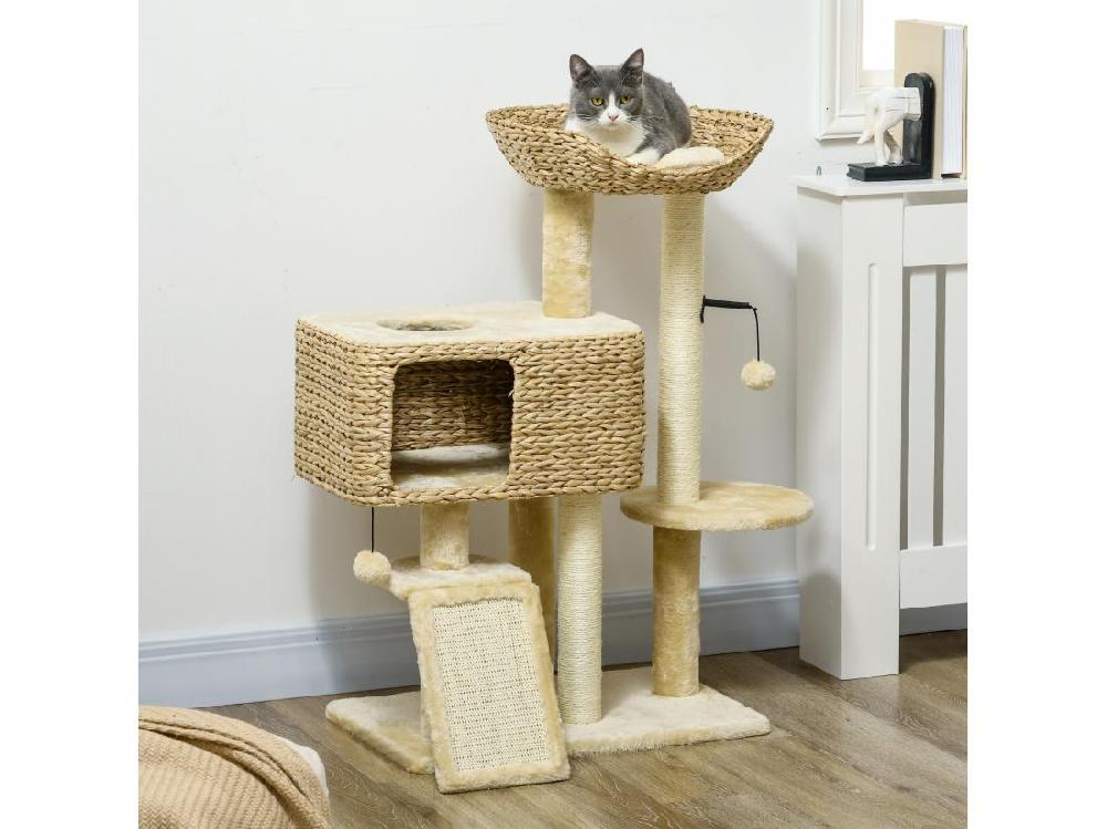 vente unique Arbre à chat style cosy chic griffoirs sisal naturel équipement multiple peluche jacinthe d'eau beige
