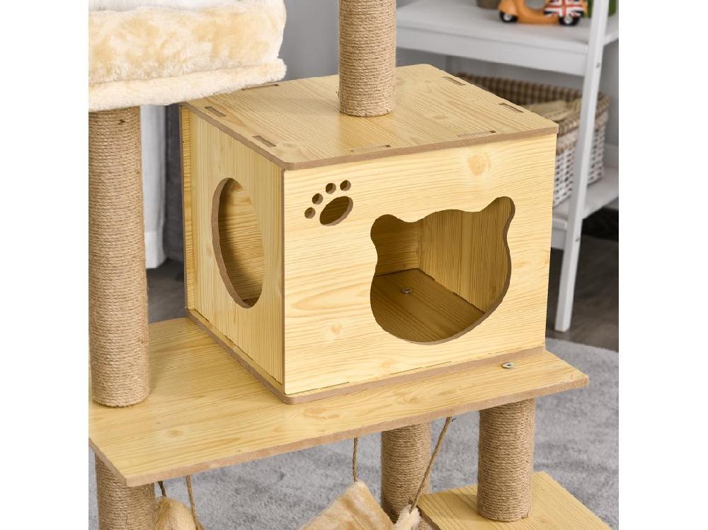Vente Unique Arbre à Chats Design Contemporain Griffoirs Grattoirs Sisal Naturel Niche Plate-formes Hamac Boule Panneaux Particules Beige