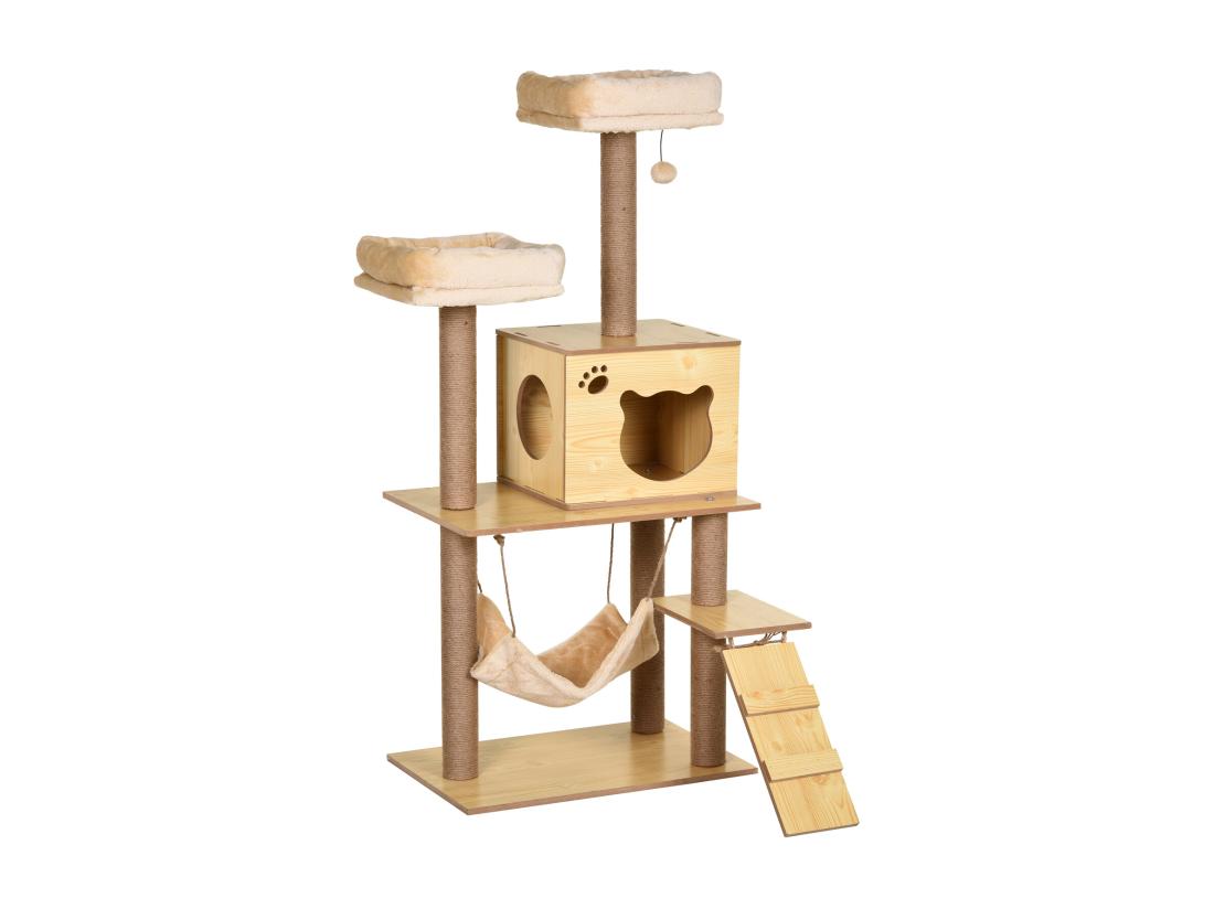 vente unique Arbre à chats design contemporain griffoirs grattoirs sisal naturel niche plate-formes hamac boule panneaux particules beige