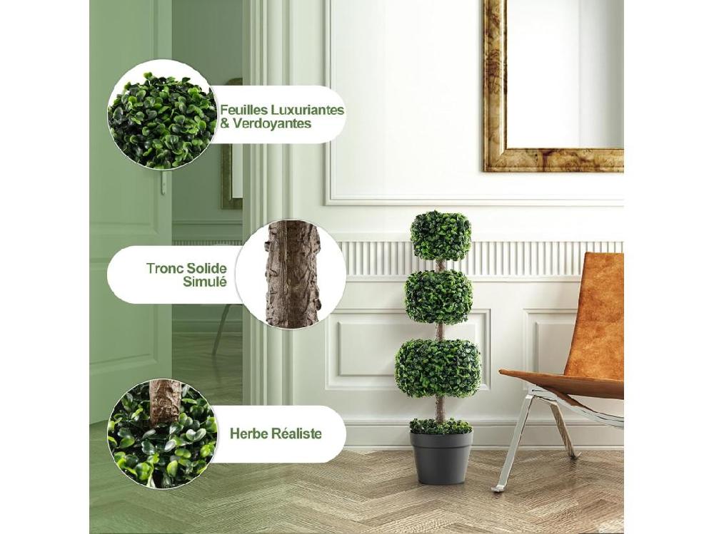 Vente Unique Arbre Topiaire En Buis Artificiel 75 Cm De Forme Triple Carrée Fausse Plante De Buis Avec Pot En Plastique Rempli De Ciment Pour Décoration De Maison Bureau Jardin Et Entrée