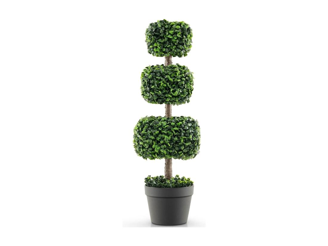 vente unique Arbre Topiaire en Buis Artificiel 75 cm de Forme Triple Carrée Fausse Plante de Buis avec Pot en Plastique Rempli de Ciment pour Décoration de Maison Bureau Jardin et Entrée