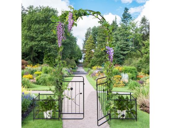 Vente Unique Arche De Jardin De 220 Cm Avec 2 Bacs Jardinière Et Treillis Pergola Avec Tubes Métalliques Portail Verrouillable Décoration Pour Mariage Fête