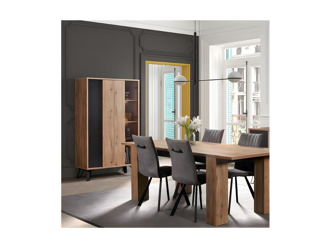 vente unique Argentier 2 portes Chêne Miel/Métal à Leds - CENIZA