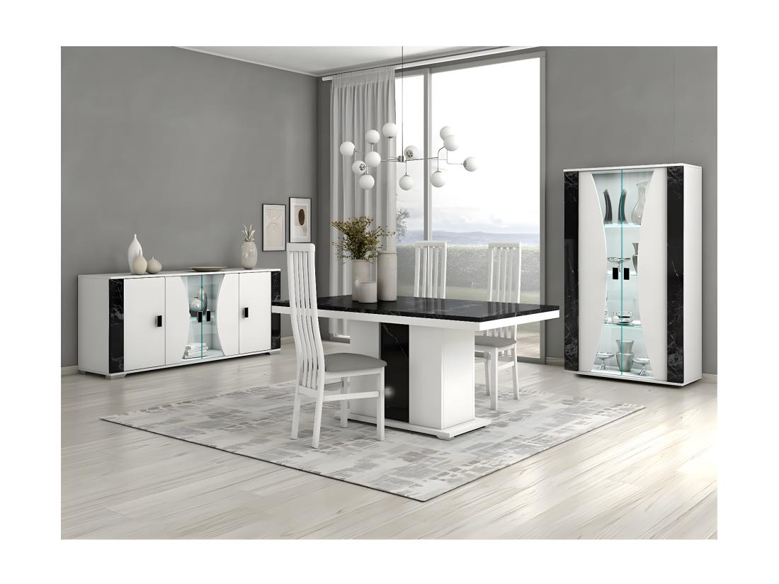 Vente Unique ARIANE - Vitrine 2 Portes Blanc Eclairage Led Intégré Avec Décor Latéral Aspect Marbre Noir
