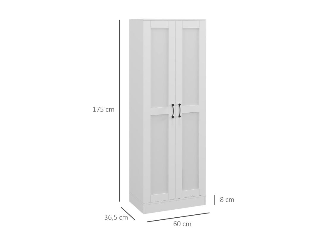 Vente Unique Armoire 2 Portes 4 étagères Dim. 60L X 36 5l X 175H Cm Poignées Métal Noir Panneaux Blanc