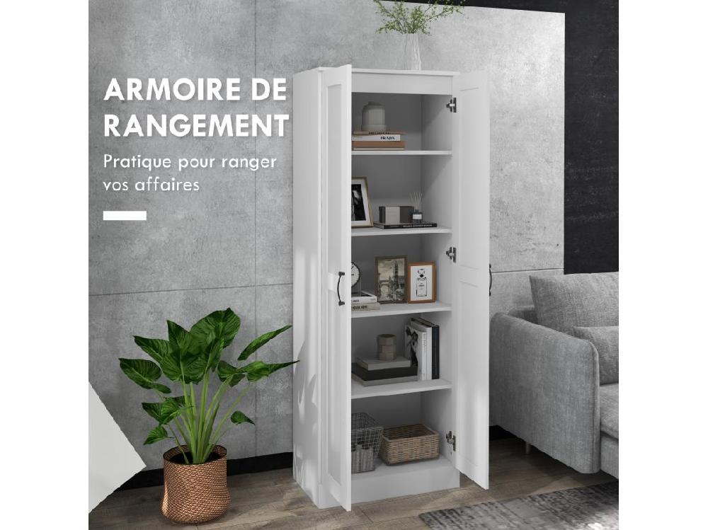Vente Unique Armoire 2 Portes 4 étagères Dim. 60L X 36 5l X 175H Cm Poignées Métal Noir Panneaux Blanc