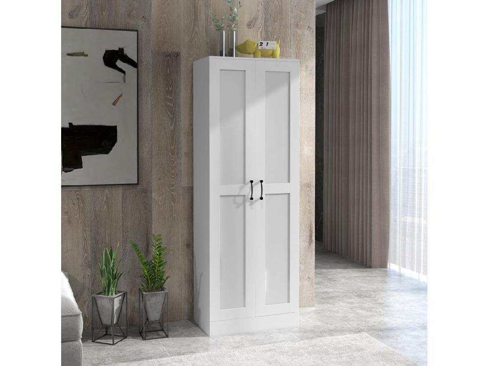 vente unique Armoire 2 portes 4 étagères dim. 60L x 36 5l x 175H cm poignées métal noir panneaux blanc
