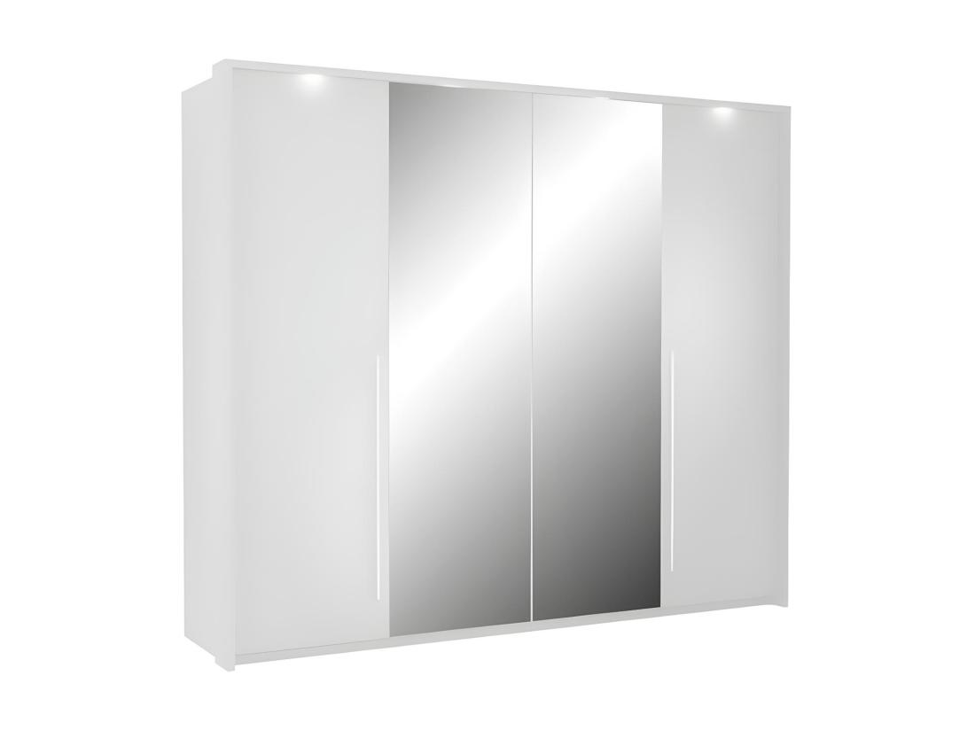 Vente Unique Armoire 2 Portes - Avec Miroir Et LEDs - L255 Cm - Blanc - INGINA