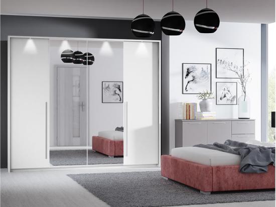 vente unique Armoire 2 portes - Avec miroir et LEDs - L255 cm - Blanc - INGINA