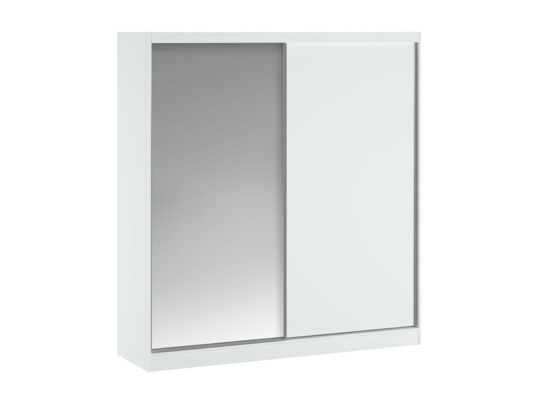 Vente Unique Armoire 2 Portes Coulissantes - Avec Miroir - L200 Cm - Blanc - OCHIRA