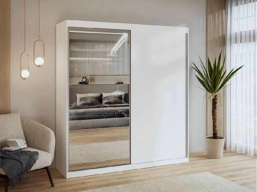 vente unique Armoire 2 portes coulissantes - Avec miroir - L200 cm - Blanc - OCHIRA