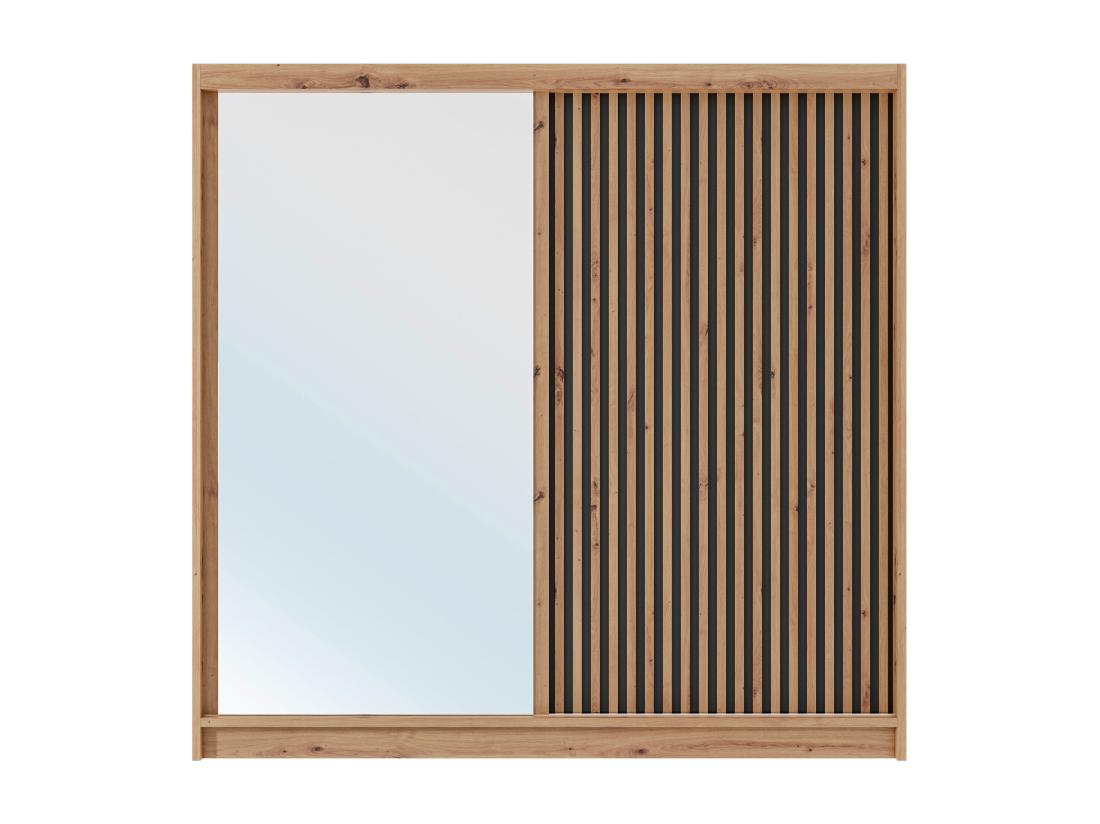 Vente Unique Armoire 2 Portes Coulissantes - Avec Miroir - L203 Cm - Coloris : Naturel Et Noir - CALOWI