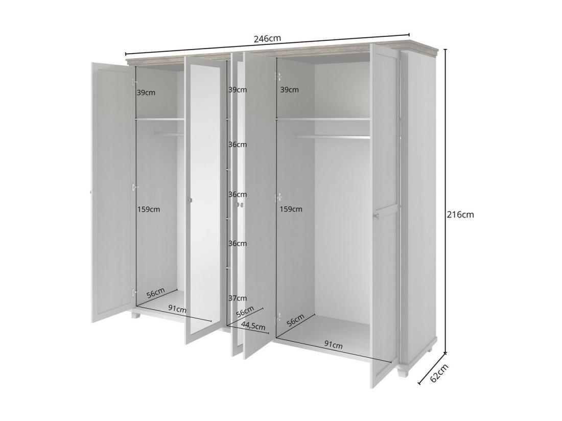 Vente Unique Armoire 250x220 Avec 5 Portes. Coloris Blanc Et Chêne. Collection ASSIA