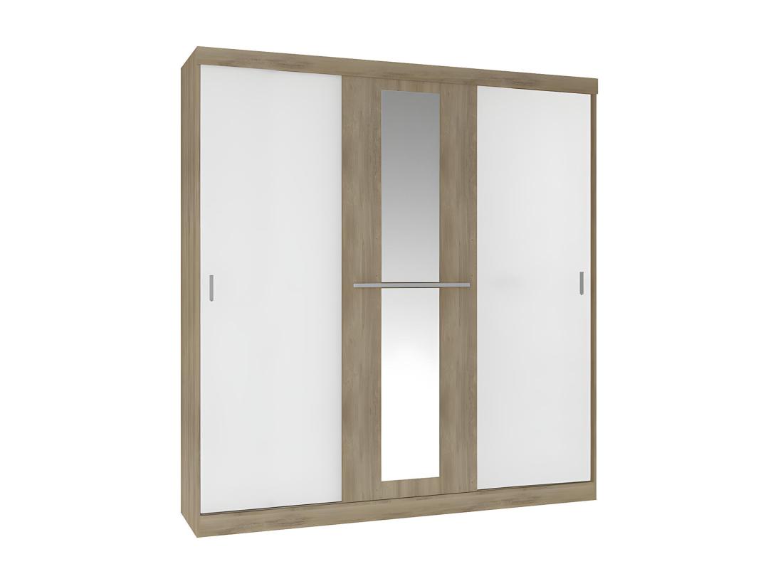 Vente Unique Armoire 3 Portes Coulissantes - Avec Miroir - L205 Cm - Naturel Et Beige - DIDDA II
