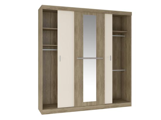 Vente Unique Armoire 3 Portes Coulissantes - Avec Miroir - L205 Cm - Naturel Et Beige - DIDDA II