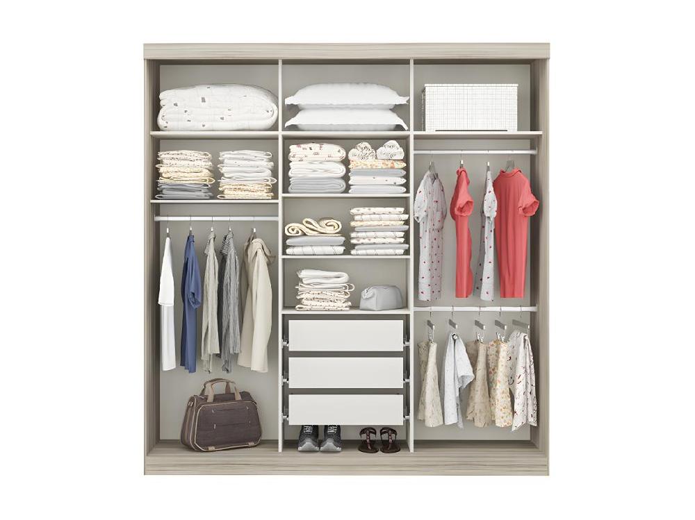 Vente Unique Armoire 3 Portes Coulissantes - Avec Miroir - L205 Cm - Naturel Et Beige - DIDDA II