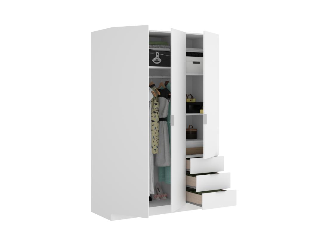 Vente Unique Armoire 3 Portes Et 3 Tiroirs - L121 Cm - Blanc - LISTOWEL