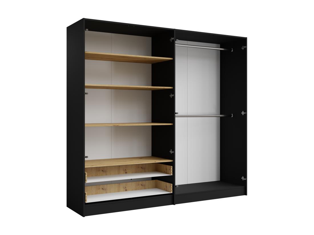 Vente Unique Armoire 4 Portes Et 2 Tiroirs - Avec Miroir - L220 Cm - Coloris : Noir Et Naturel - TUNALO