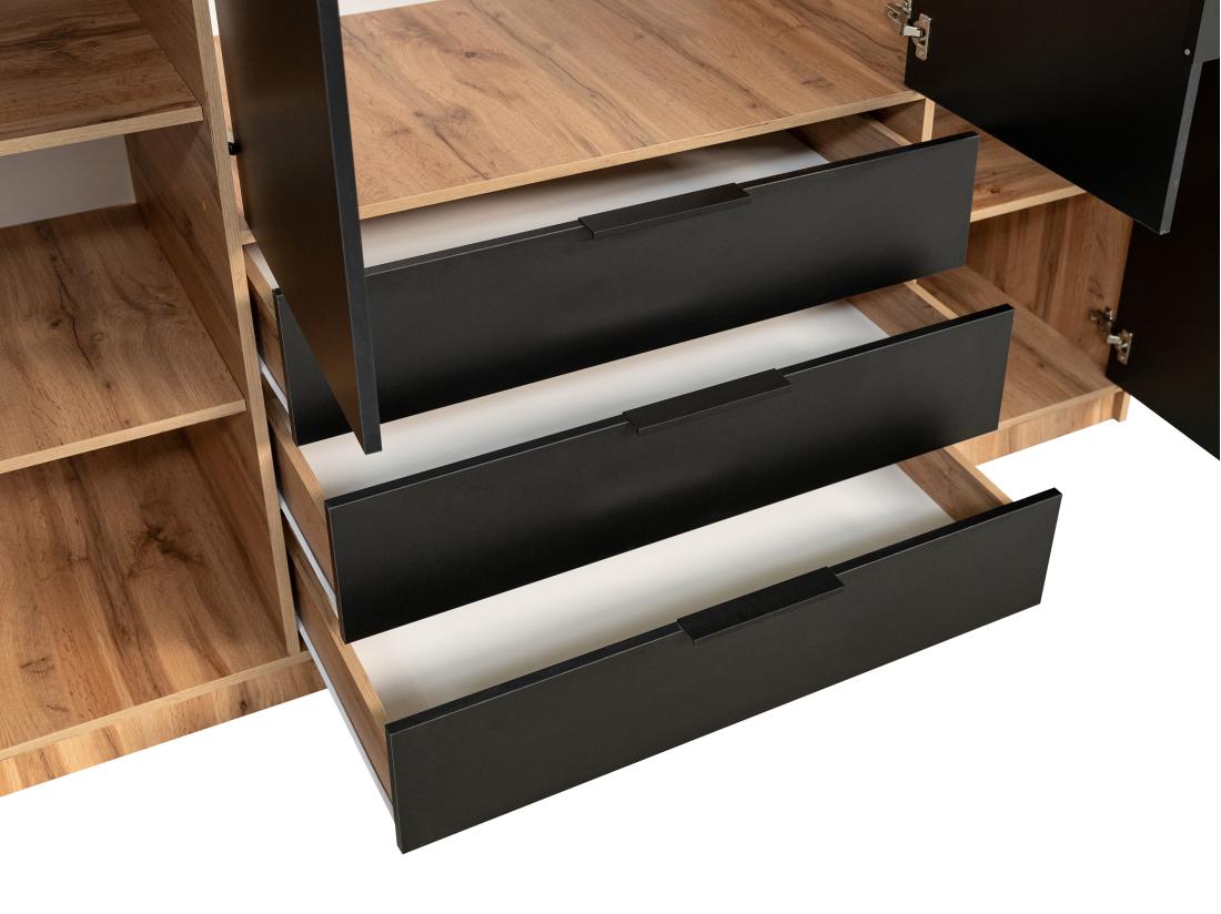 Vente Unique Armoire 4 Portes Et 3 Tiroirs - Avec Miroir - L196 Cm - Coloris : Naturel Et Noir - LIRMADA