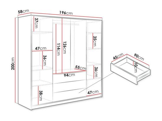 Vente Unique Armoire 4 Portes Et 3 Tiroirs - Avec Miroirs - L196 Cm - Blanc - LIZANDRO