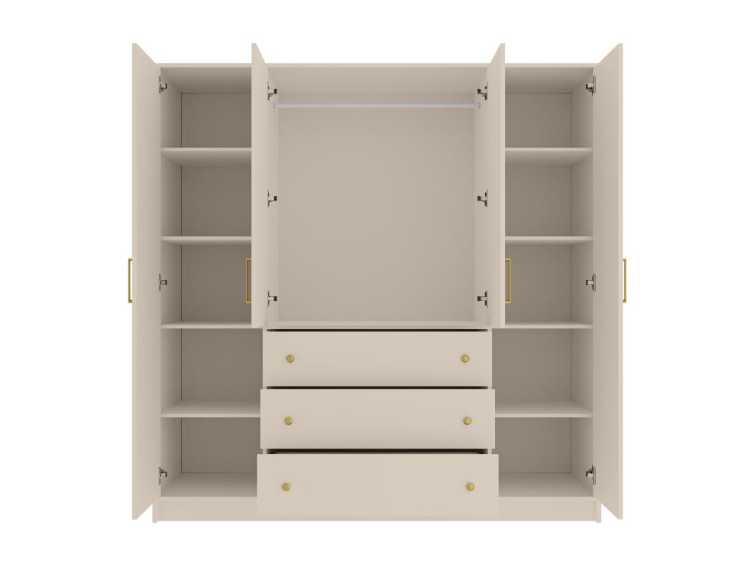 Vente Unique Armoire 4 Portes Et 3 Tiroirs - Avec Miroirs - L196 Cm - Beige Et Doré - LIZANDRO