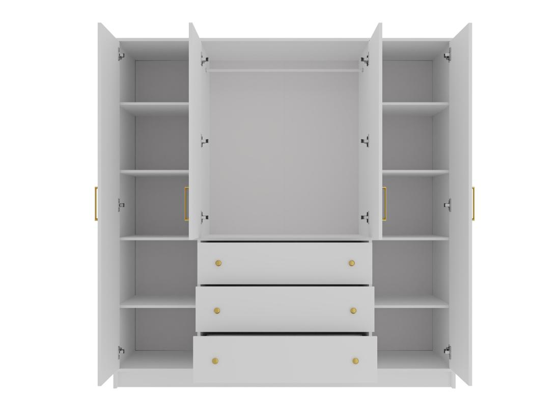 Vente Unique Armoire 4 Portes Et 3 Tiroirs - L196 Cm - Blanc - LIZANDRO
