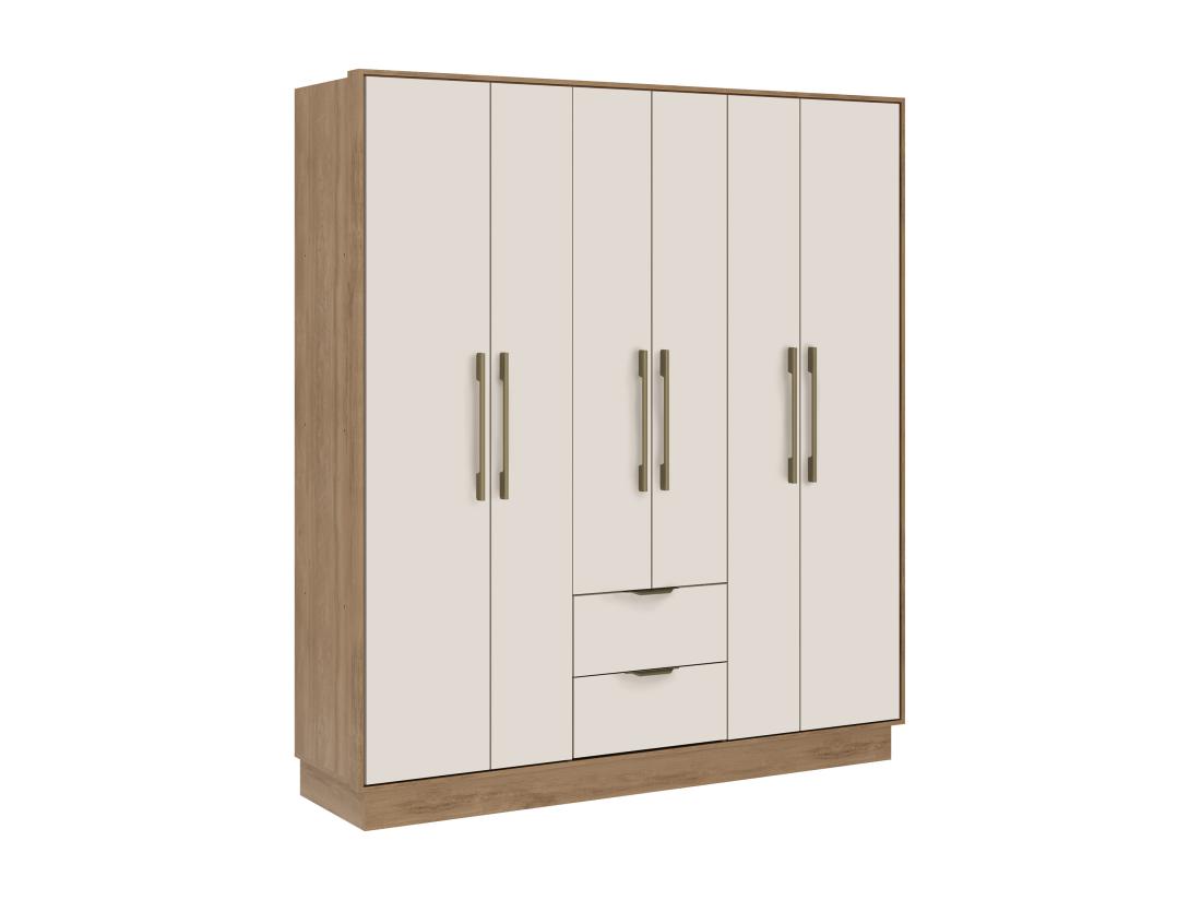 Vente Unique Armoire 6 Portes Et 2 Tiroirs - L162 Cm - Coloris : Beige Et Naturel - FEOVA