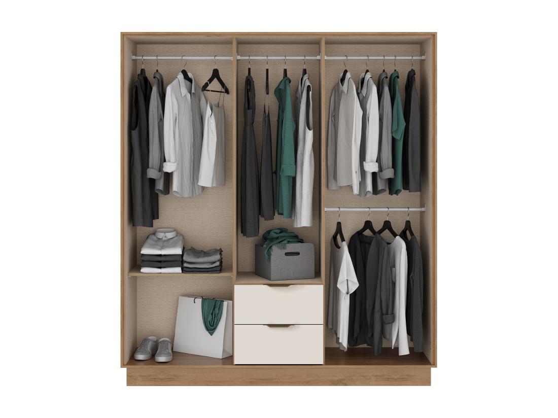 Vente Unique Armoire 6 Portes Et 2 Tiroirs - L162 Cm - Coloris : Beige Et Naturel - FEOVA
