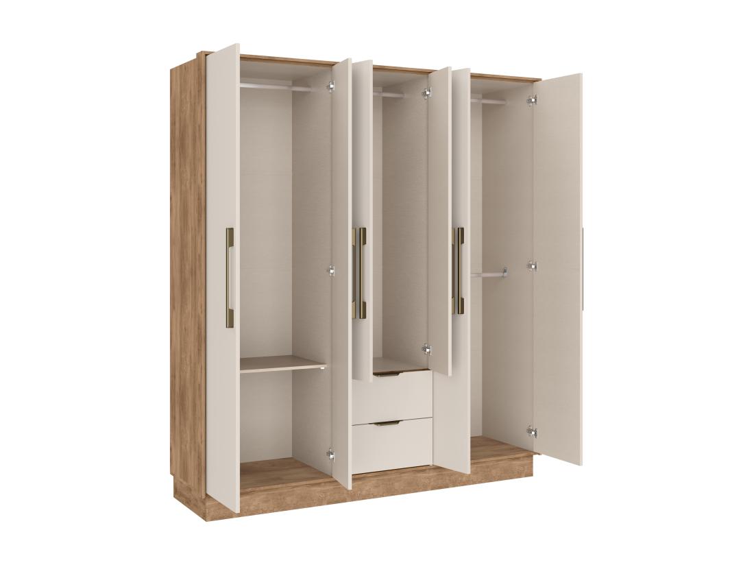 Vente Unique Armoire 6 Portes Et 2 Tiroirs - L162 Cm - Coloris : Beige Et Naturel - FEOVA