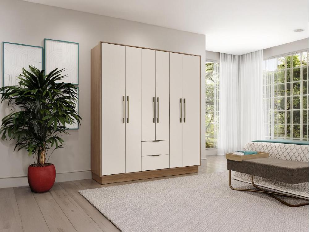vente unique Armoire 6 portes et 2 tiroirs - L162 cm - Coloris : Beige et naturel - FEOVA