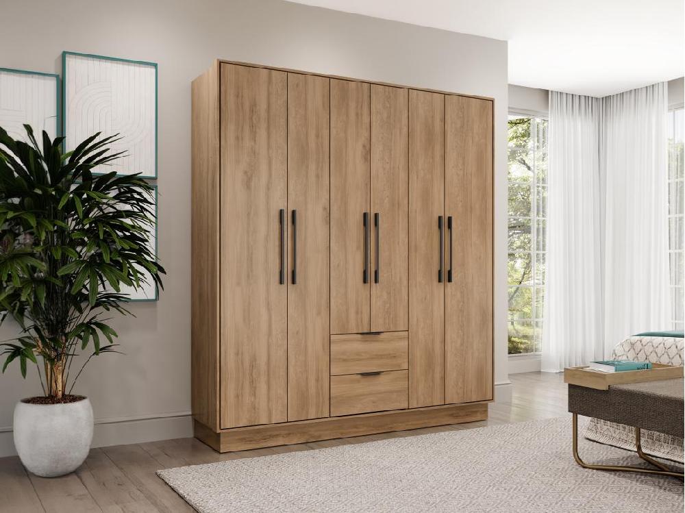 vente unique Armoire 6 portes et 2 tiroirs - L162 cm - Coloris : Naturel - FEOVA