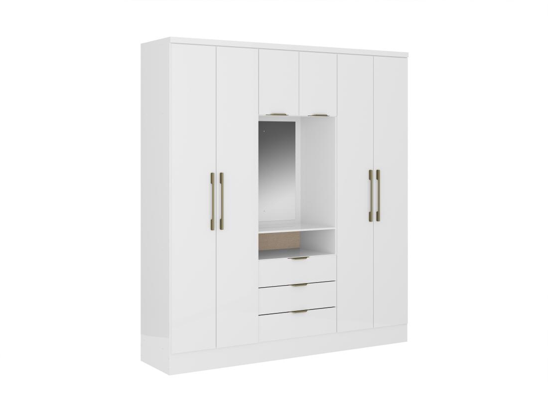 Vente Unique Armoire 6 Portes Et 3 Tiroirs - Avec Miroir - L180 Cm - Coloris : Blanc - ELORIO