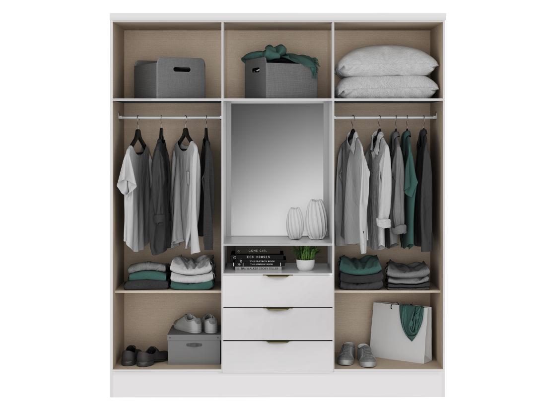 Vente Unique Armoire 6 Portes Et 3 Tiroirs - Avec Miroir - L180 Cm - Coloris : Blanc - ELORIO