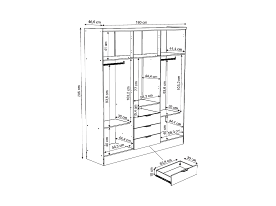 Vente Unique Armoire 6 Portes Et 3 Tiroirs - Avec Miroir - L180 Cm - Coloris : Blanc - ELORIO