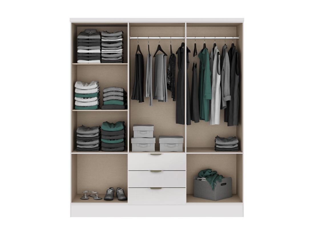 Vente Unique Armoire 6 Portes Et 3 Tiroirs - L180 Cm - Blanc - PEROLI