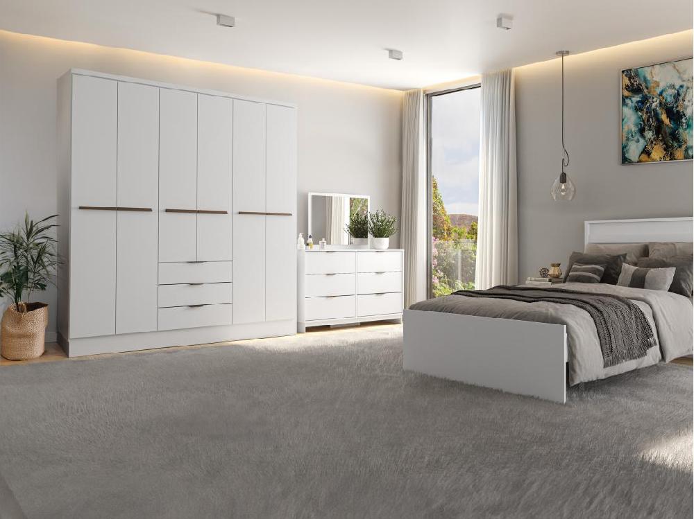 Vente Unique Armoire 6 Portes Et 3 Tiroirs - L180 Cm - Blanc - PEROLI
