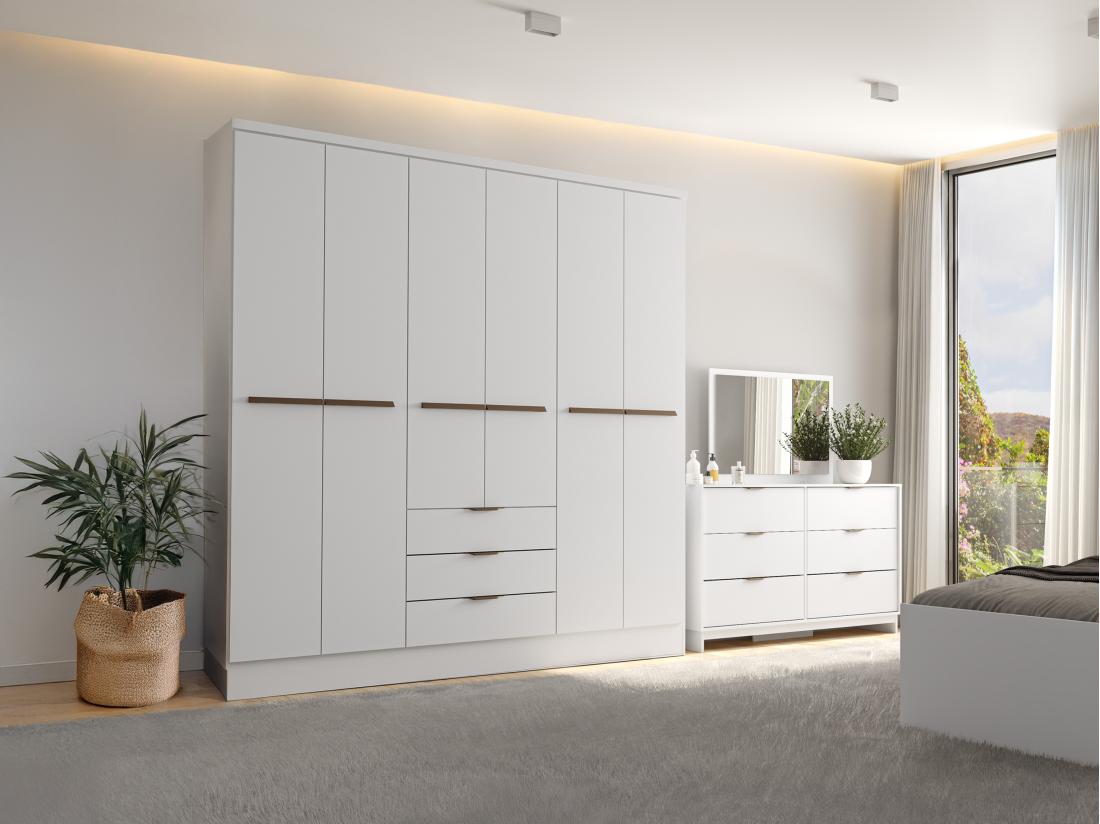 vente unique Armoire 6 portes et 3 tiroirs - L180 cm - Blanc - PEROLI