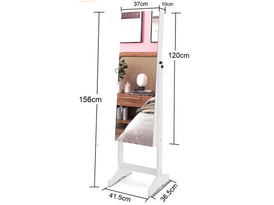 Vente Unique Armoire à Bijoux Avec Grand Miroir Et Verrouillable 2 Tiroirs En Bois Naturel Blanc Et Velours 41 5x36 5x156cm