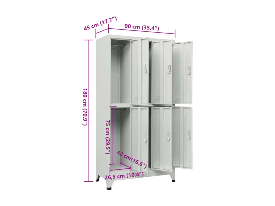 Vente Unique Armoire à Casier Avec 6 Compartiments Acier 90x45x180 Cm Gris